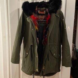 NWT Rare M Moose Knuckles Stellar Canvas Parka olive black fur hood multi lining